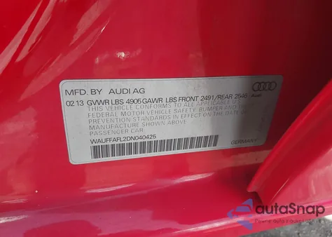 2013 Audi A4 2.0T Premium from USA, damaged, VIN WAUFFAFL2DN040425